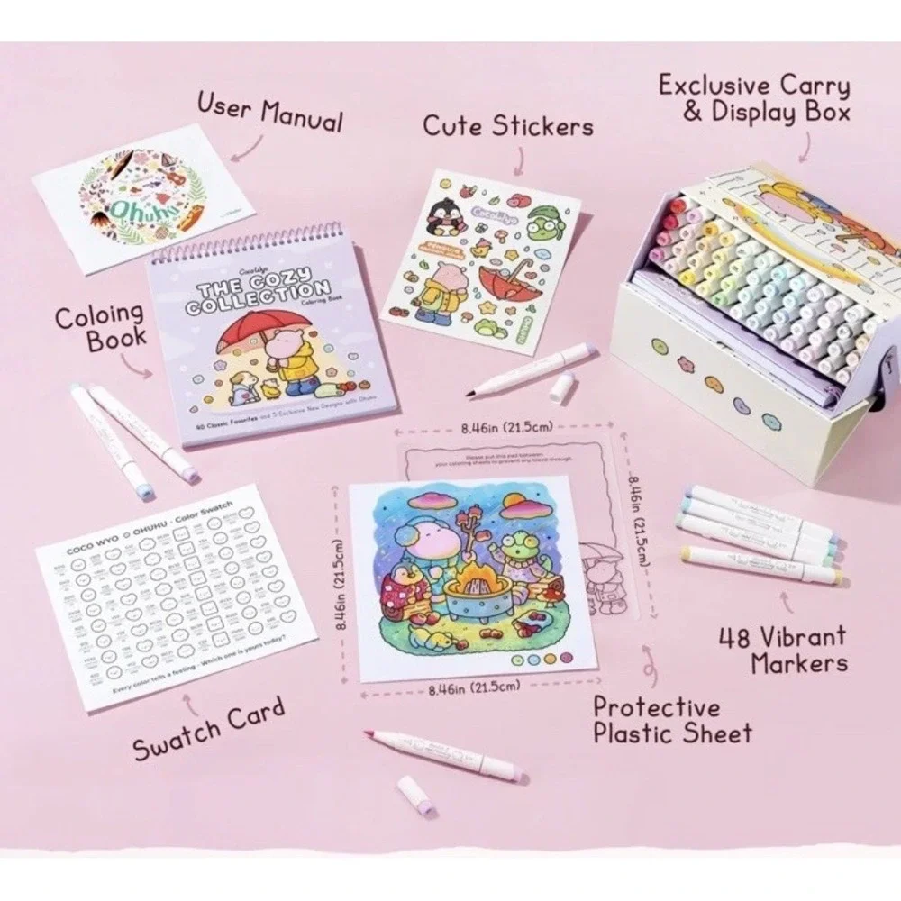Ohuhu x Coco Wyo Cozy Mood Coloring Kit Honolulu B 48 Colors Alcohol Markers NEW